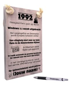 gepersonaliseerd verjaardagscadeau - origineel cadeau en persoonlijk cadeau man vrouw geboren in 1992