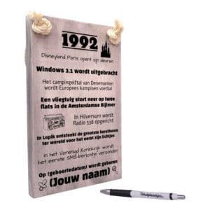 gepersonaliseerd verjaardagscadeau - origineel cadeau en persoonlijk cadeau man vrouw geboren in 1992