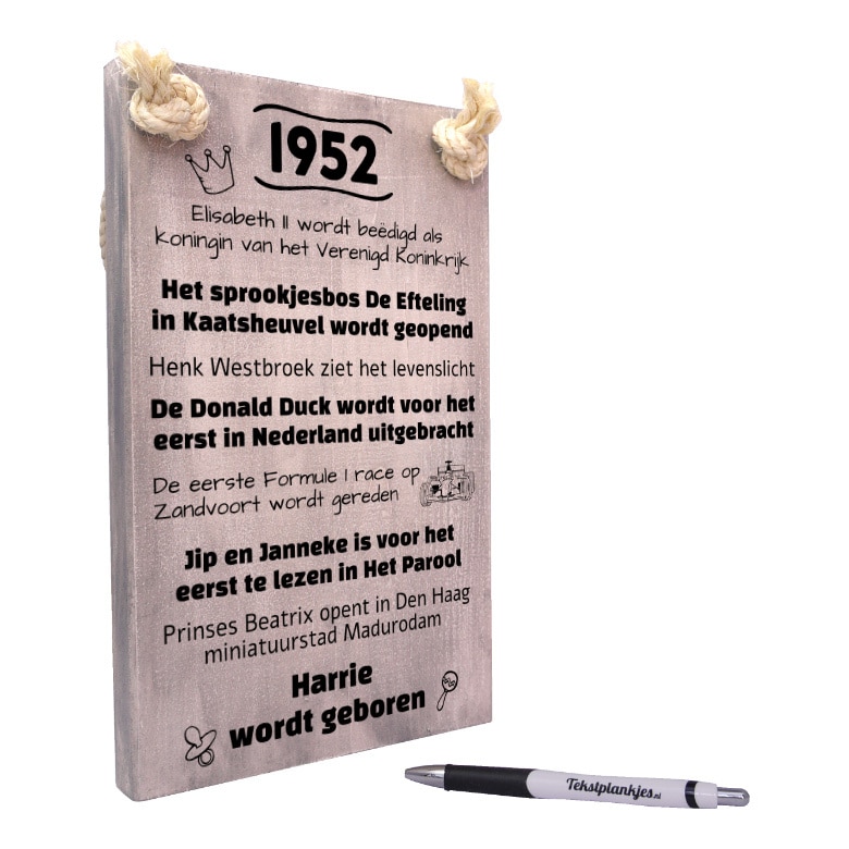 gepersonaliseerd verjaardagscadeau origineel cadeau geboren in 1952