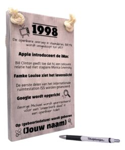 gepersonaliseerd verjaardagscadeau - origineel cadeau en persoonlijk cadeau man vrouw geboren in 1998