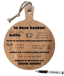 serveerplank beuken rond gepersonaliseerd cadeau inclusief touw
