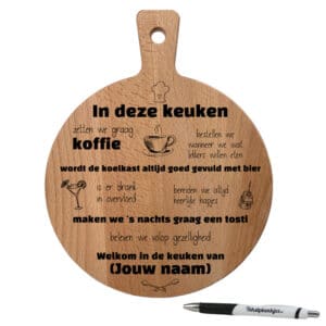 serveerplank beuken rond gepersonaliseerd cadeau inclusief touw