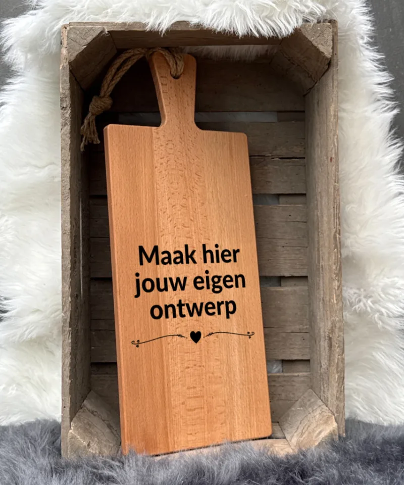 serveerplank beuken xl met eigen ontwerp tekst op hout of borrelplank