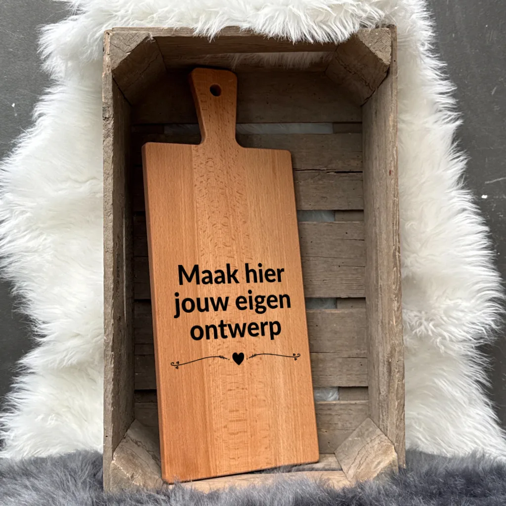 serveerplank beuken xl met eigen ontwerp tekst op hout of borrelplank