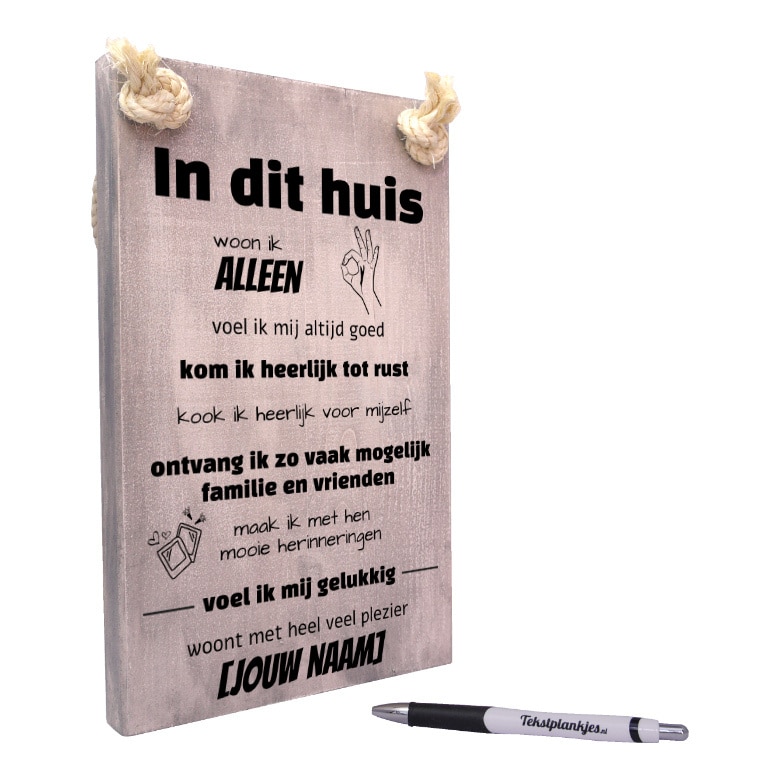 origineel cadeau gepersonaliseerd cadeau alleenwonend alleen wonend housewarming cadeau - in dit huis woon ik alleen