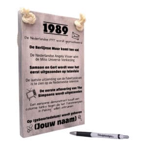 gepersonaliseerd verjaardagscadeau - origineel cadeau en persoonlijk cadeau man vrouw geboren in 1989