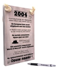 gepersonaliseerd verjaardagscadeau - origineel cadeau en persoonlijk cadeau man vrouw geboren in 2004
