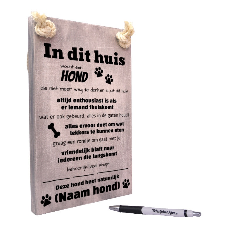 gepersonaliseerd cadeau hond in dit huis woont een hond