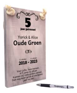 jubileumcadeau 5 jaar getrouwd cadeau - huwelijkscadeau 5 jaar