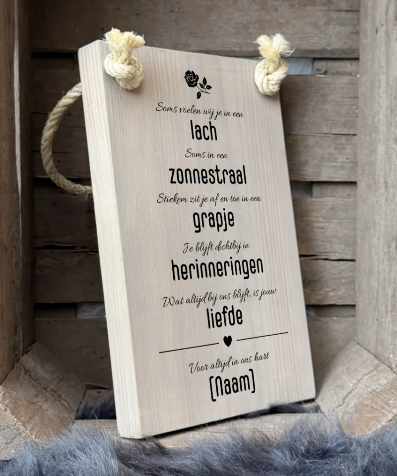 tekstplankje of tekstbord herinnering aan overleden dierbare - voor altijd in ons hart
